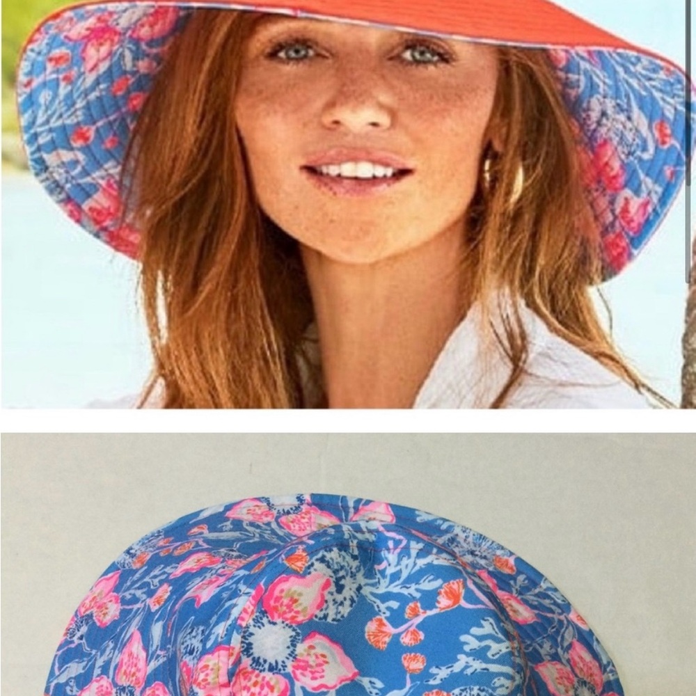 Tory Burch Orange and Floral Reversible Hat - Picture 2 of 7